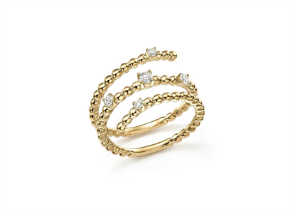 Gold Plated Adjustable CZ Studded Beaded Stack Ring